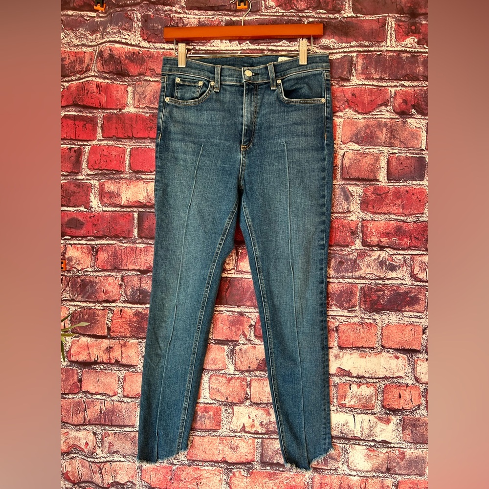 rag & bone High Rise Seam Front Raw Hem Skinny Jeans Blue 29